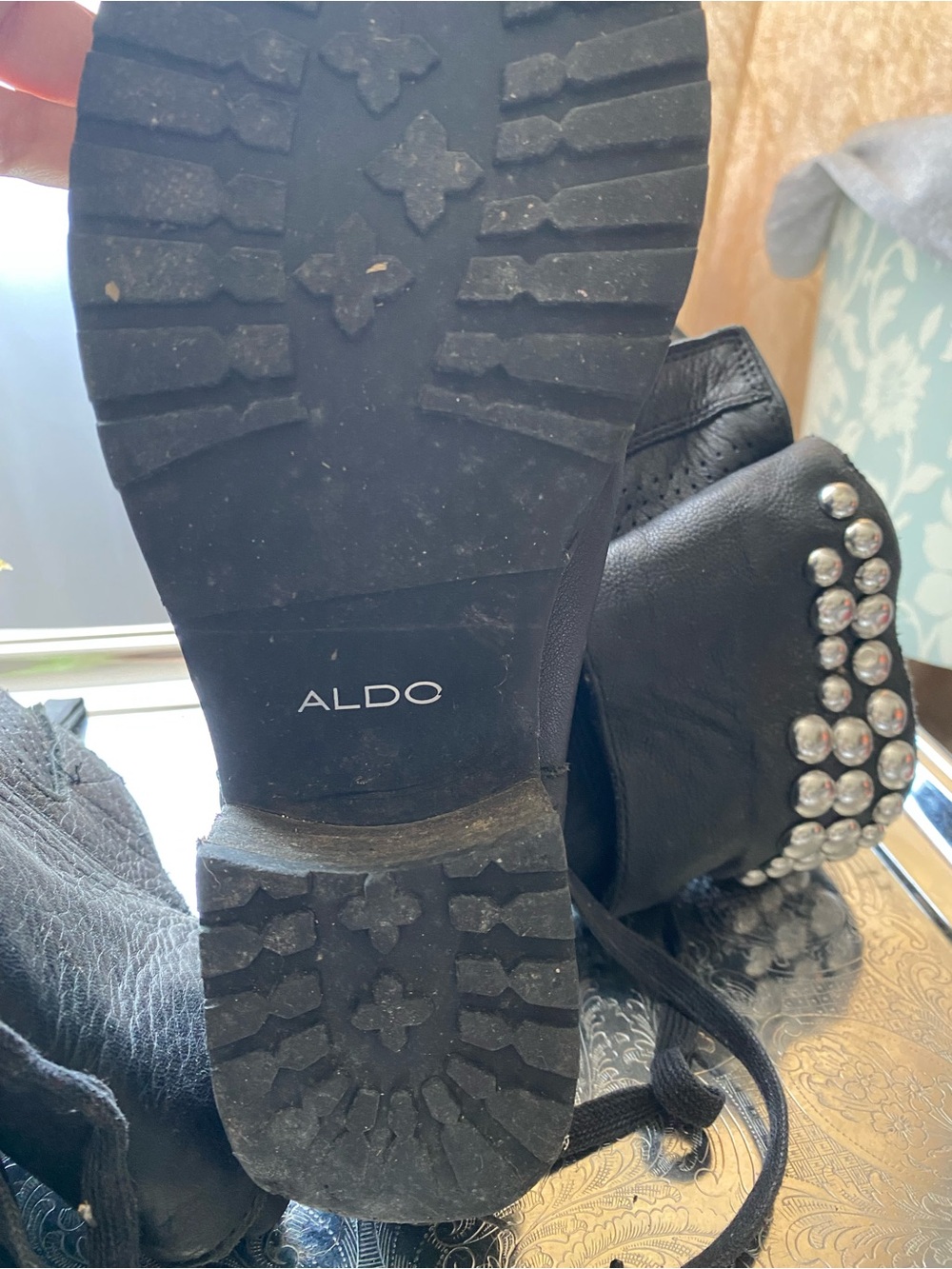 Aldo Black Lace-Up Combat Boots with Buckle Accents - Picture 7 of 11